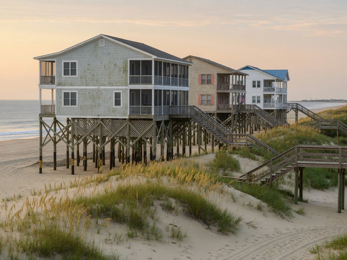 Elevated Outer Banks beach houses near Corolla, North Carolina